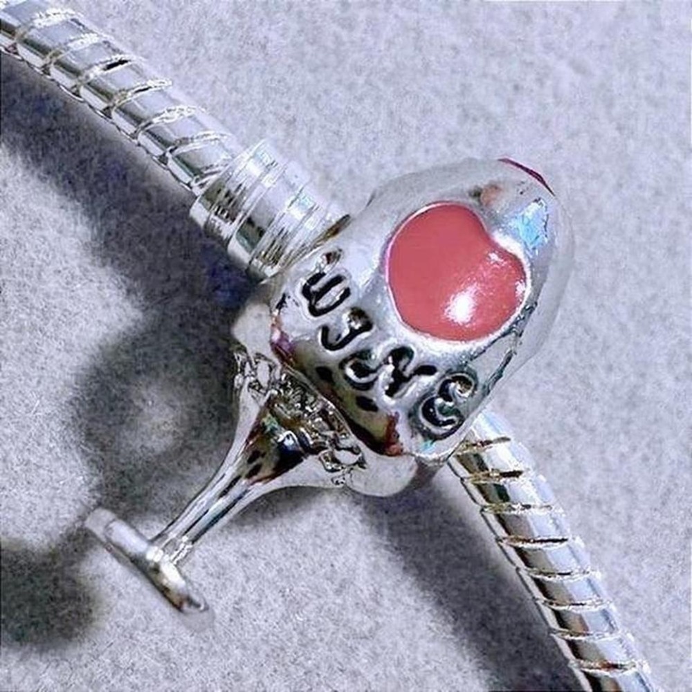 Silver and Red Wine Glass European Charm fits PANDORA
